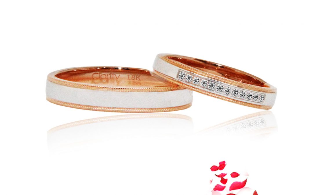 Wedding Bands with white velvet matte and rose gloss finishing