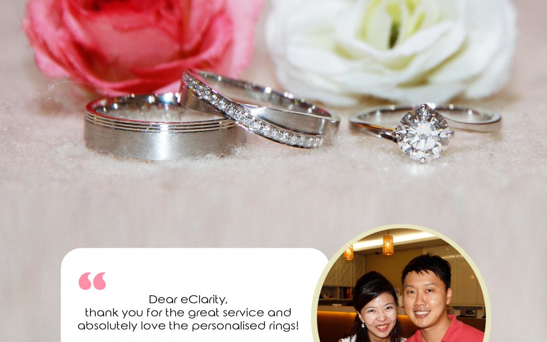 4 Prongs Diamond Proposal Ring and White Gold Satin Wedding Bands