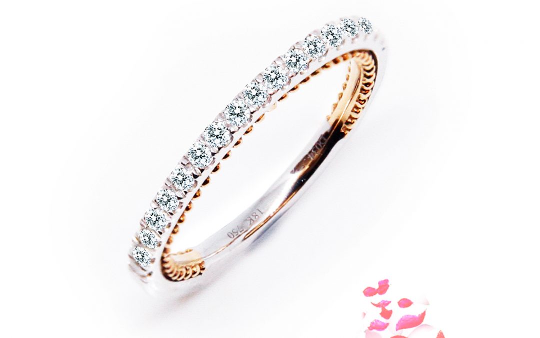 Half Circle Diamond Eternity Ring with Inner Rose Gold Design